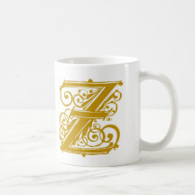 El oro del boda del monograma de Z asalta las taza