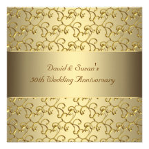 El oro remolina fiesta de aniversario del boda del invitacion personalizada