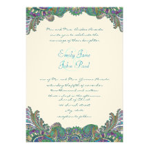 El pavo real de Paisley colorea invitaciones del b Invitación