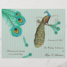 El pavo real empluma el programa 2 del boda flyer personalizado