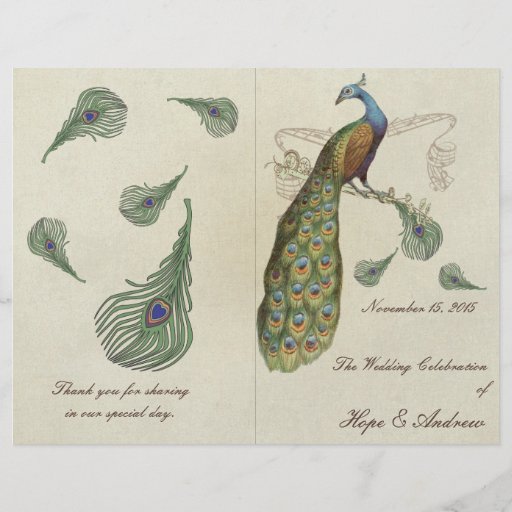 El pavo real empluma programa del boda flyer personalizado