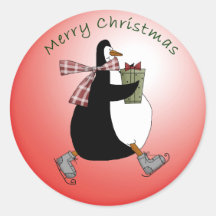 El pingüino lindo del día de fiesta dice Felices N Etiquetas Redondas
