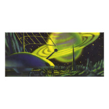 El planeta verde de neón w de la ciencia ficción d tarjetas publicitarias