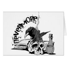 El Poe Raven nunca más el cráneo y el libro Felicitacion