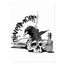 El Poe Raven nunca más el cráneo y el libro Tarjetas Postales