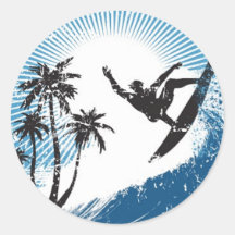 El practicar surf etiquetas redondas