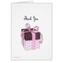 El regalo rosado y negro le agradece cardar tarjetas