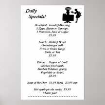 El restaurante suministra Specials diarios Poster