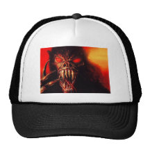 el rojo del monstruo observa con los colmillos gorro de camionero