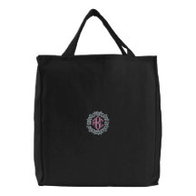 El rosa florece la bolsa de asas de las iniciales 