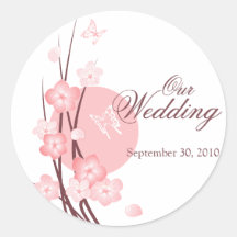 El rosa florece la invitación del boda de la marip pegatinas  