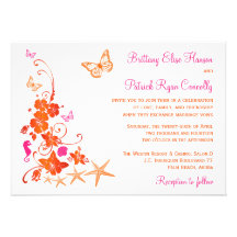El rosa, naranja, el boda de playa tropical blanco comunicado personalizado
