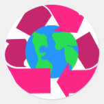 el rosa recicla símbolo etiqueta redonda