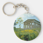 El templo griego, Segesta, Sicilia, Italia florece Llavero
