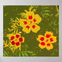El vintage amarillo y el rojo florece el poster