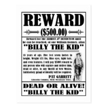 El vintage Billy el niño quiso el poster Postal