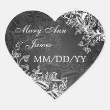 El vintage elegante de la fecha del boda remolina  calcomania de corazon personalizadas