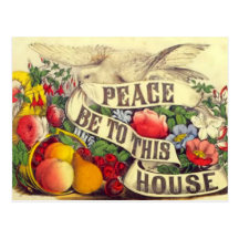 El vintage "paz esté a esta postal de la casa" -