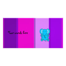 Elefante azul con las rayas rosadas y púrpuras tarjeta fotografica  
