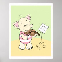 Elefante del bebé que juega el poster del violín
