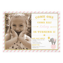 Elefante del circo del vintage - 5to cumpleaños invitaciones personalizada