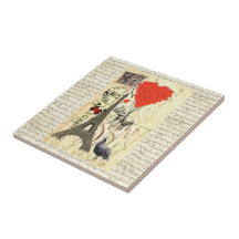 Elefante del vintage y globos rojos del corazón tejas  cerámicas