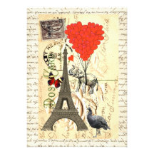 Elefante del vintage y globos rojos del corazón anuncios personalizados