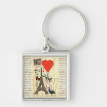 Elefante del vintage y globos rojos del corazón llaveros personalizados