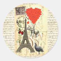 Elefante del vintage y globos rojos del corazón etiqueta redonda