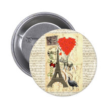 Elefante del vintage y globos rojos del corazón pin