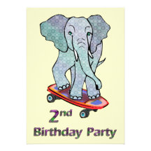 Elefante en el 2do cumpleaños del monopatín invitaciones personalizada