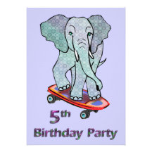 Elefante en el 5to cumpleaños del monopatín invitaciones personalizada