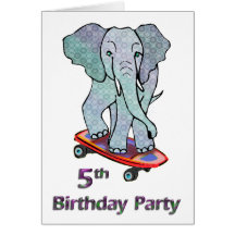 Elefante en el 5to cumpleaños del monopatín tarjeta