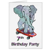 Elefante en el 7mo cumpleaños del monopatín tarjeton