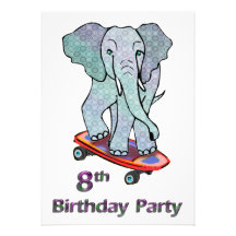 Elefante en el 8vo cumpleaños del monopatín invitacion personalizada