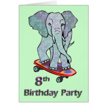 Elefante en el 8vo cumpleaños del monopatín tarjeton