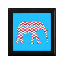 Elefante enrrollado de Chevron del zigzag en azul  Caja De Joyas
