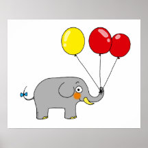 Elefante lindo con los globos del fiesta posters