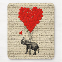 Elefante y globos en forma de corazón alfombrillas de ratón