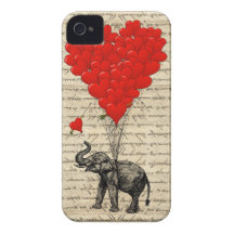 Elefante y globos en forma de corazón iPhone 4 Case-Mate carcasa