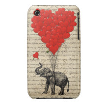 Elefante y globos en forma de corazón iPhone 3 funda