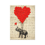 Elefante y globos en forma de corazón impresion de lienzo