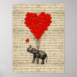 Elefante y globos en forma de corazón posters
