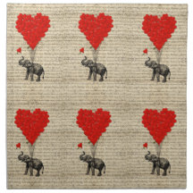 Elefante y globos en forma de corazón servilleta imprimida