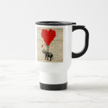 Elefante y globos en forma de corazón taza de café