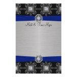 Elegancia adornada negra de plata azul personaliza papeleria