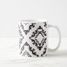 elegancia negra blanca del damasco del diamante tazas de café