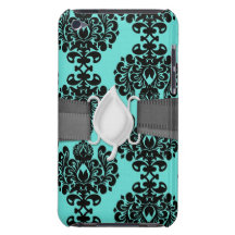 elegancia negra del damasco en la aguamarina azul iPod touch Case-Mate funda