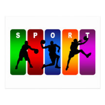 Emblema multicolor del baloncesto tarjetas postales