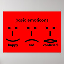 Emoticons, feliz, triste y confuso poster